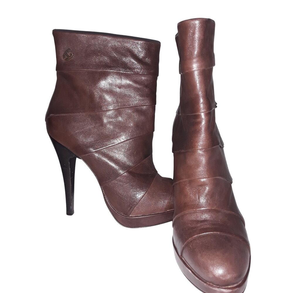 Just Cavalli Sz 39 Brown Tiered Genuine Leather Boots / Booties